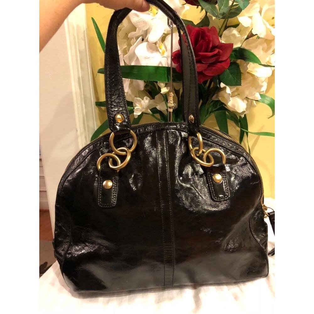 Coach13134 soho Large Courtney Domed BLACK Patent Leather Satchel Bag (bag150 - Picture 4 of 11